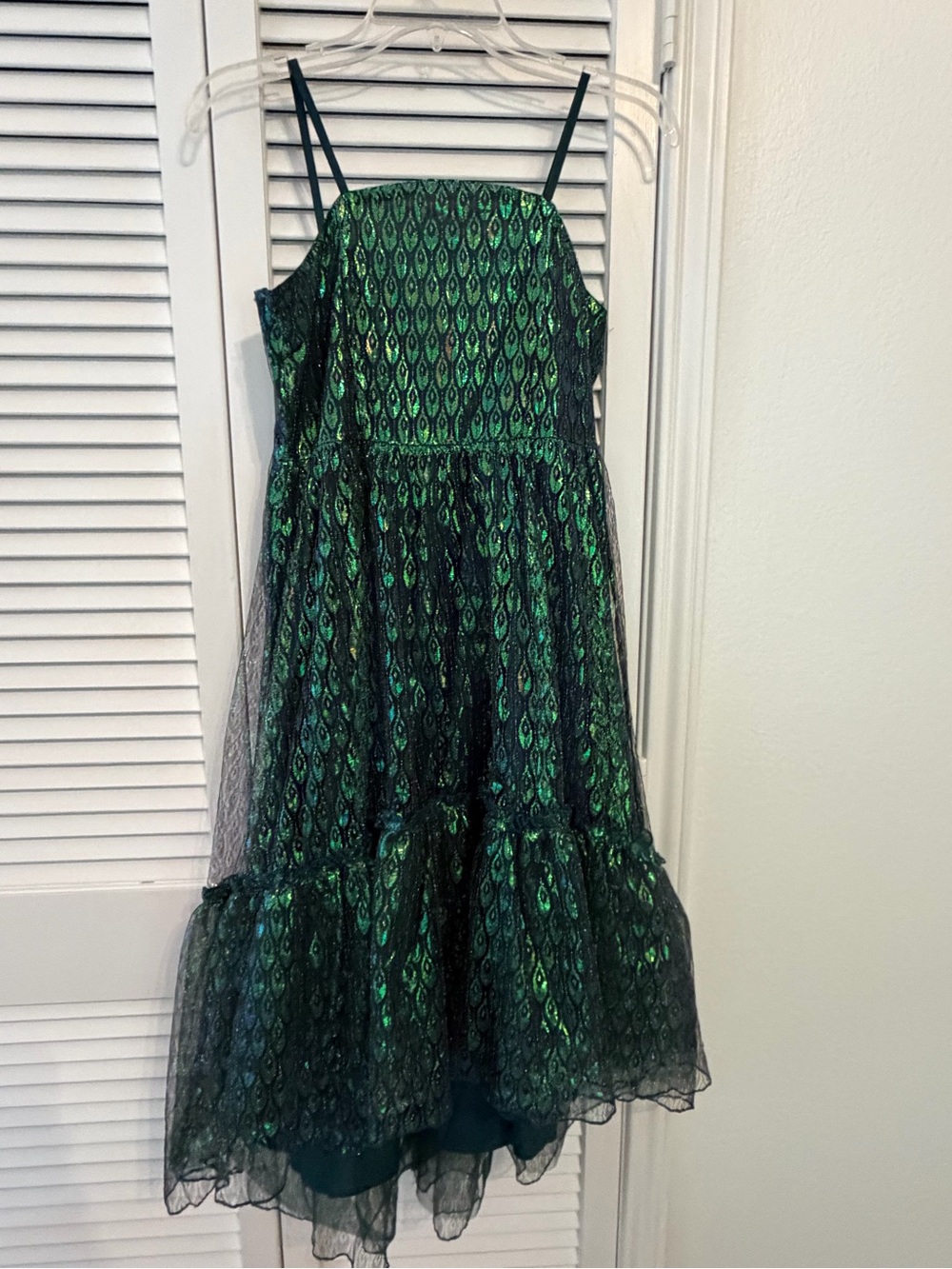 Girls Joyfolie Shimmery Iridescent Green/ Black Layered Tulle Dress Size 12